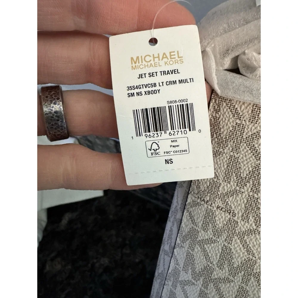 New Michael Kors Jet Set Travel Small Logo Messenger Bag Light Cream Multi Purse